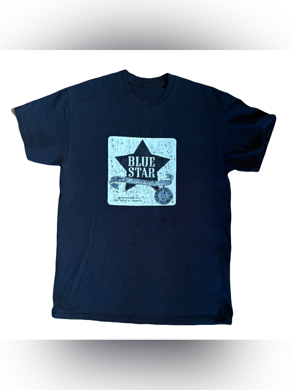 Vintage Y2K Blue Star Beer Graphic T-Shirt Size M